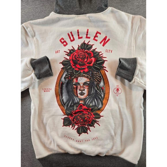 Sullen Art Collective Hoodie Mens S Ivory Native Roses Defend Love Sweatshirt - Picture 5 of 10